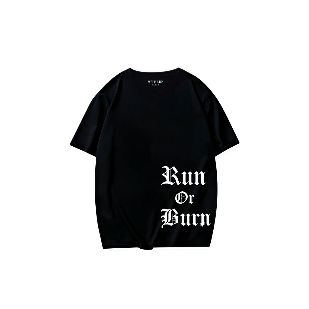 Run Or Burn – Premium Oversized Black Tee